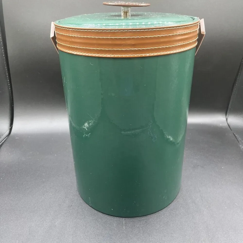 Vtg Georges Briard ICE BUCKET Green Padded Vinyl Mid-Century Modern Barware